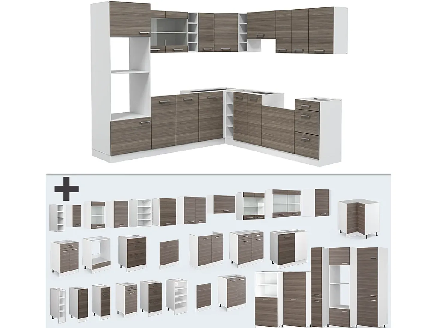 Cocina esquinera precioso gris/blanco 247x46x81.6 r-line