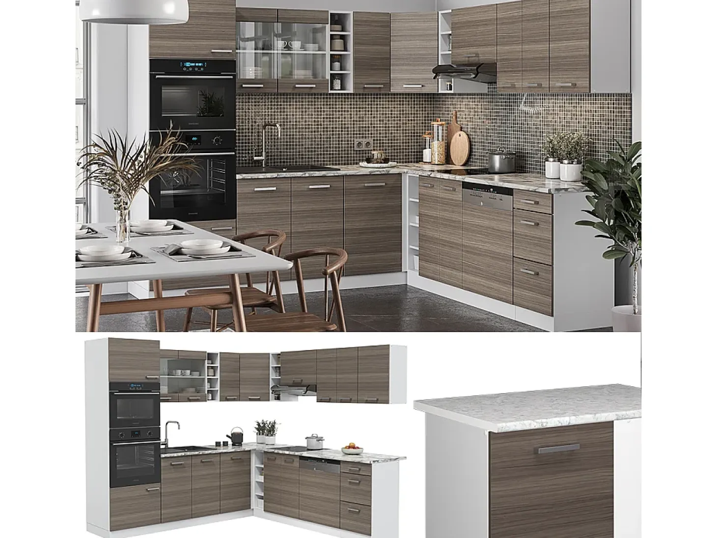 Cocina esquinera precioso gris/blanco 247x46x81.6 r-line