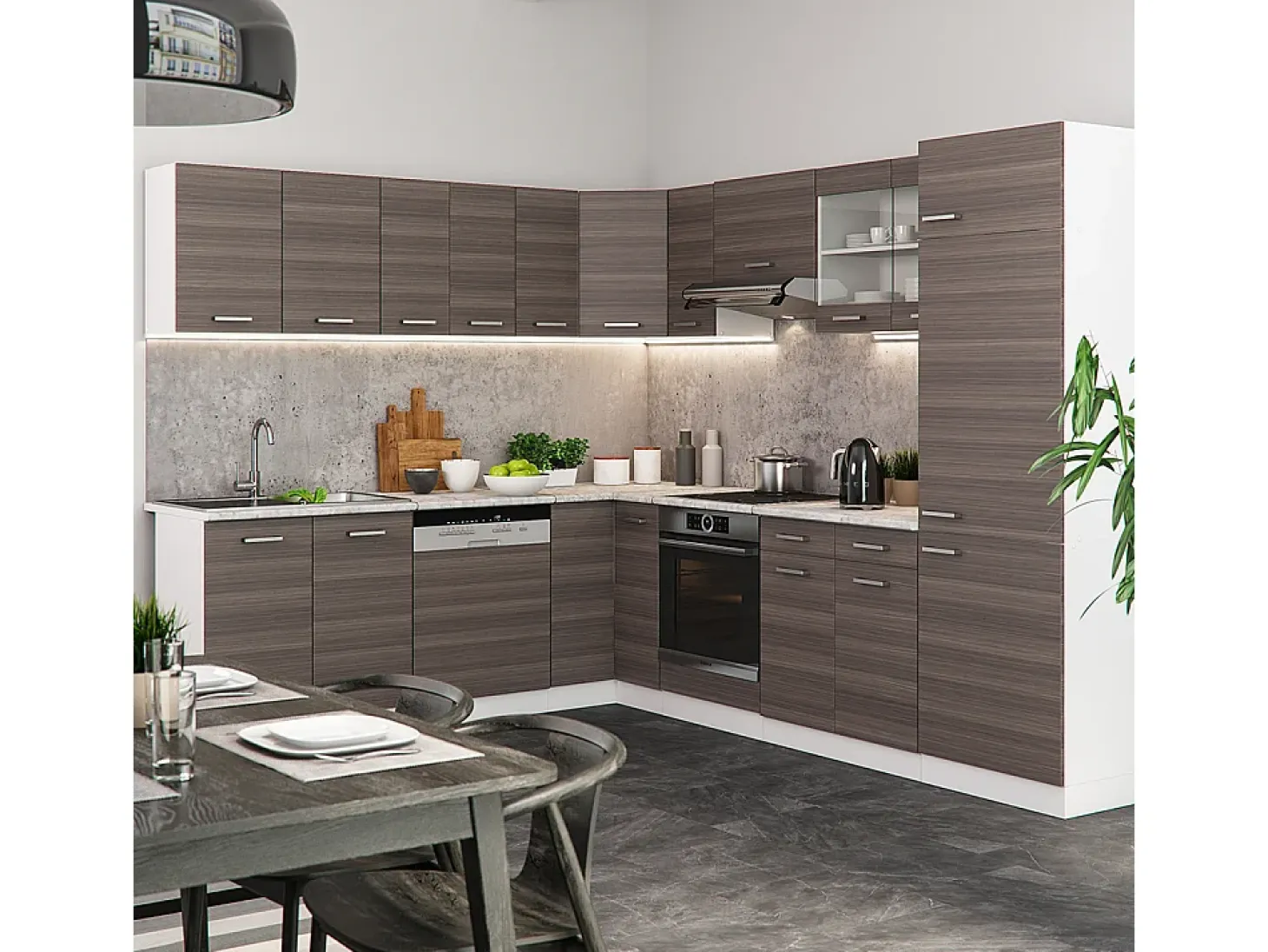 Cocina esquinera precioso gris/blanco 287x60x81.6 r-line