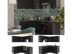 Cocina esquinera rayas negras/antracita 190x60x81.6 fame-line