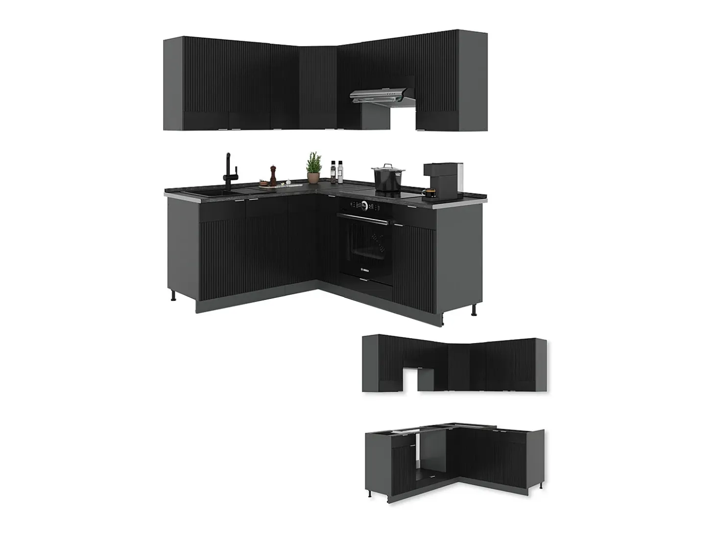 Cocina esquinera rayas negras/antracita 190x60x81.6 fame-line