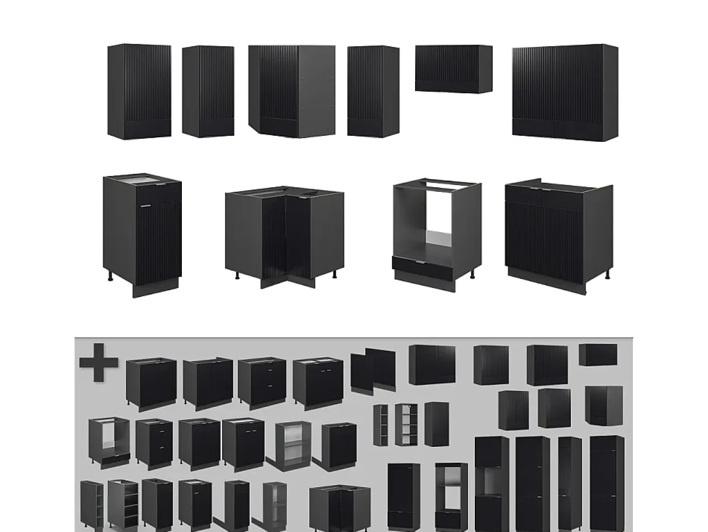 Cocina esquinera rayas negras/antracita 190x60x81.6 fame-line
