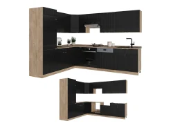 Cocina esquinera rayas negras/roble dorado 287x46x81.6 fame-line