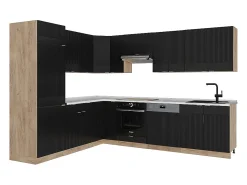Cocina esquinera rayas negras/roble dorado 287x46x81.6 fame-line