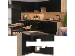 Cocina esquinera rayas negras/roble dorado 287x46x81.6 fame-line
