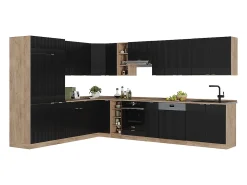 Cocina esquinera rayas negras/roble dorado 347x60x81.6 fame-line