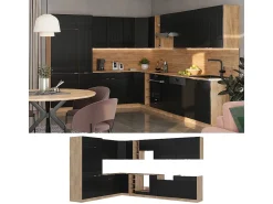 Cocina esquinera rayas negras/roble dorado 347x60x81.6 fame-line