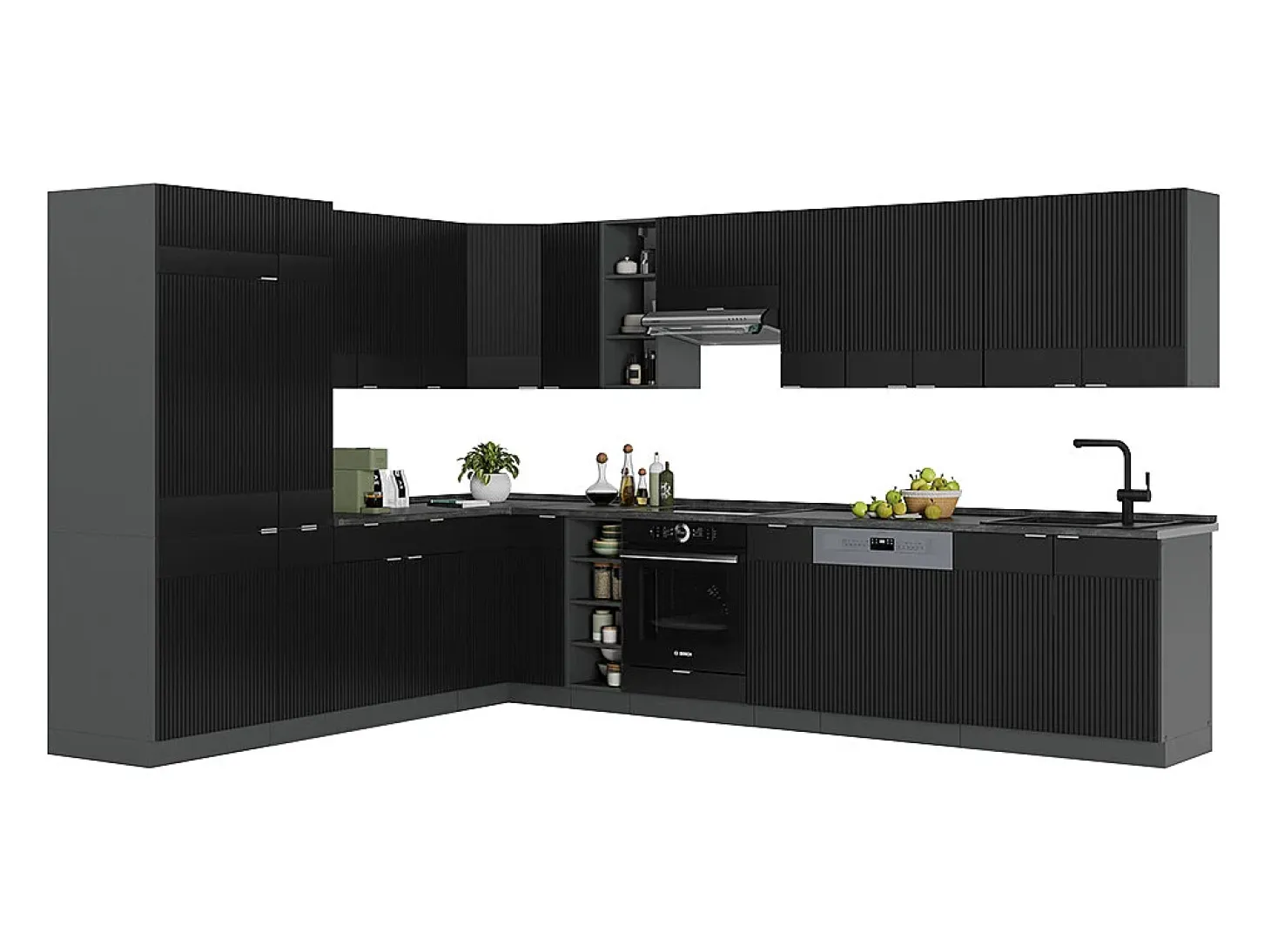 Cocina esquinera rayas negras/antracita 347x60x81.6 fame-line