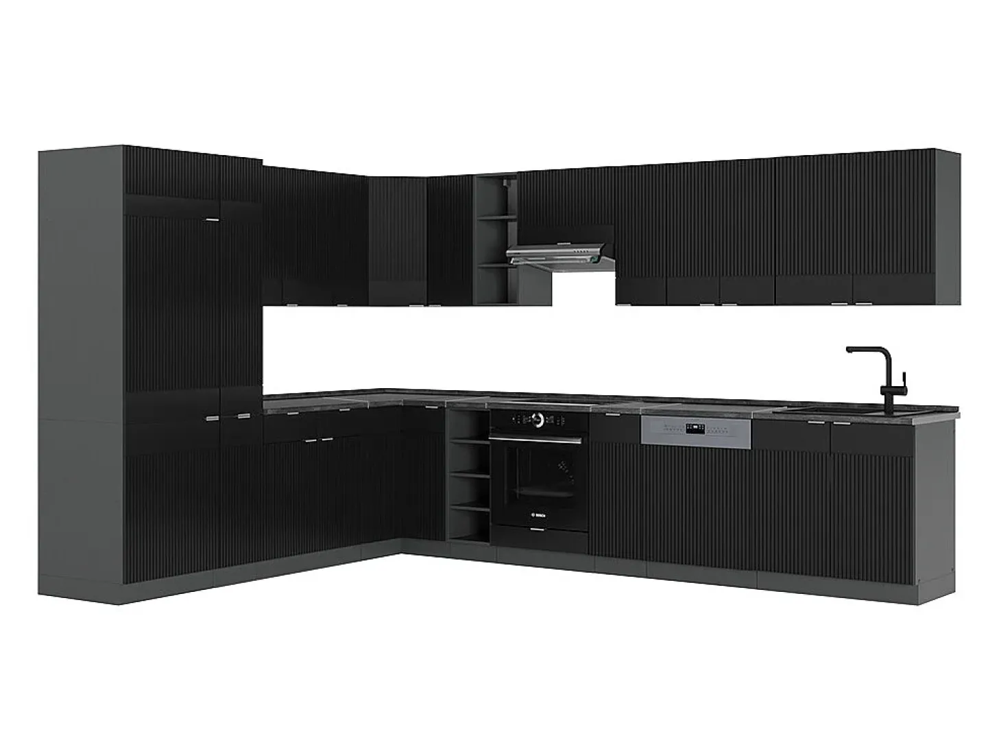 Cocina esquinera rayas negras/antracita 347x60x81.6 fame-line
