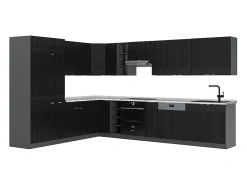 Cocina esquinera rayas negras/antracita 347x60x81.6 fame-line