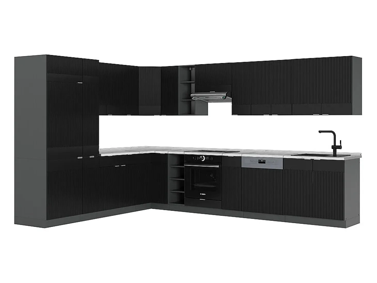 Cocina esquinera rayas negras/antracita 347x60x81.6 fame-line