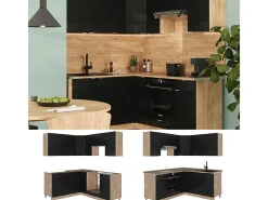 Cocina esquinera rayas negras/roble dorado 190x60x81.6 fame-line