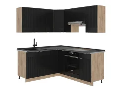 Cocina esquinera rayas negras/roble dorado 190x60x81.6 fame-line