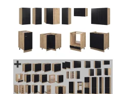 Cocina esquinera rayas negras/roble dorado 190x60x81.6 fame-line