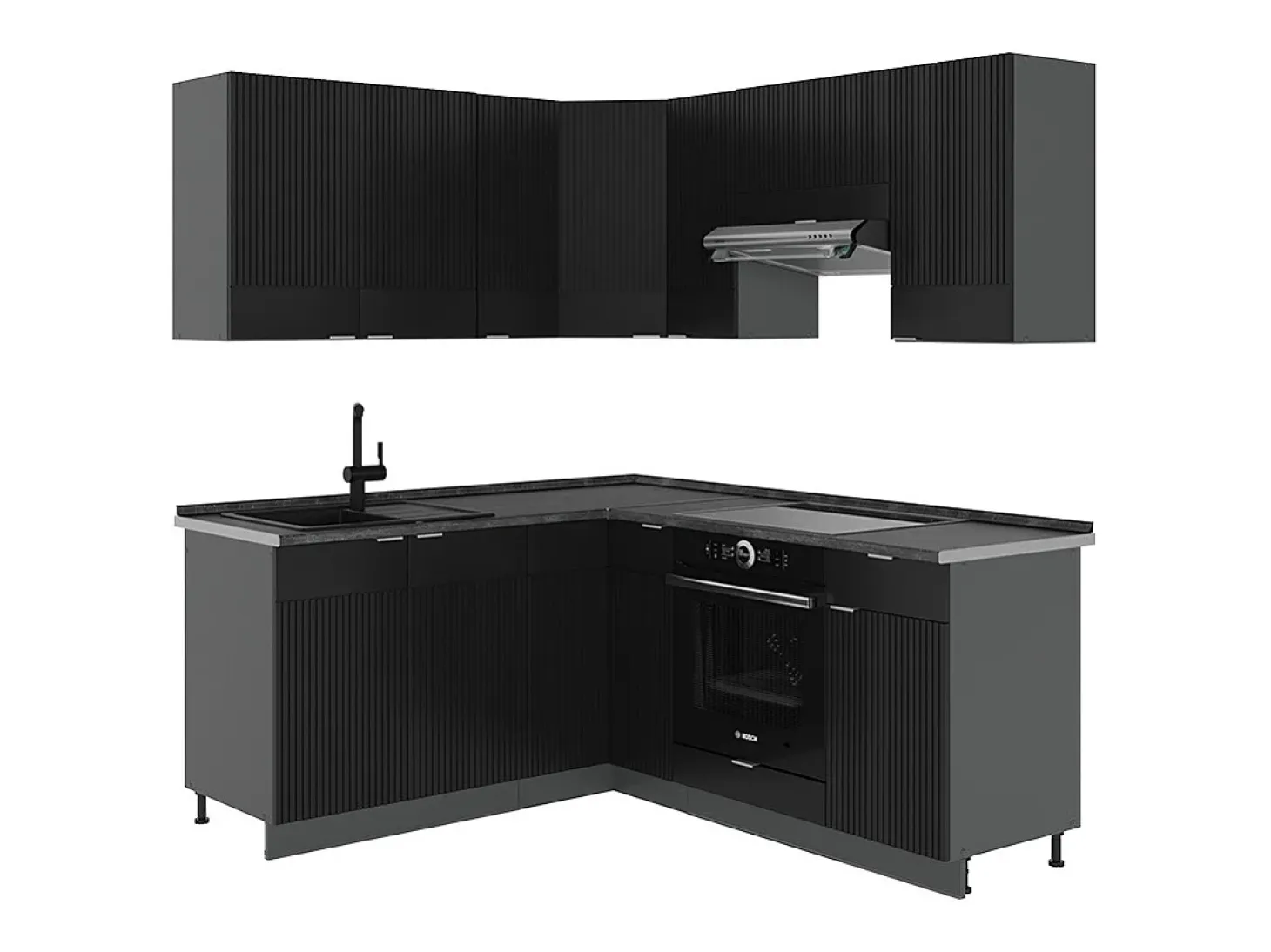Cocina esquinera rayas negras/antracita 190x46x81.6 fame-line