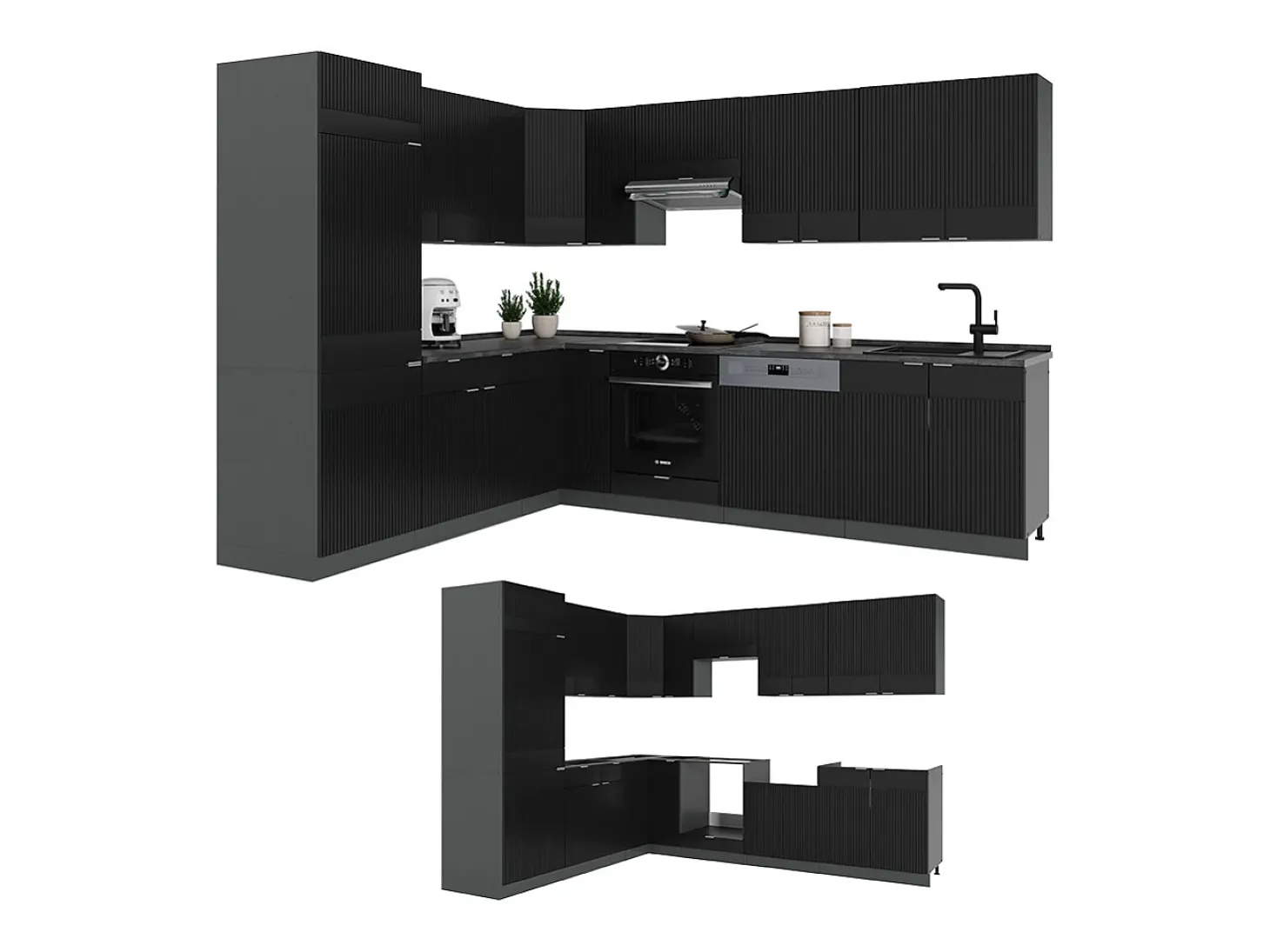 Cocina esquinera rayas negras/antracita 287x60x81.6 fame-line