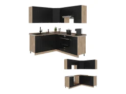 Cocina esquinera rayas negras/roble dorado 190x60x81.6 fame-line