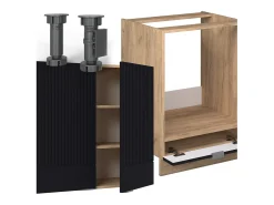 Cocina esquinera rayas negras/roble dorado 190x60x81.6 fame-line