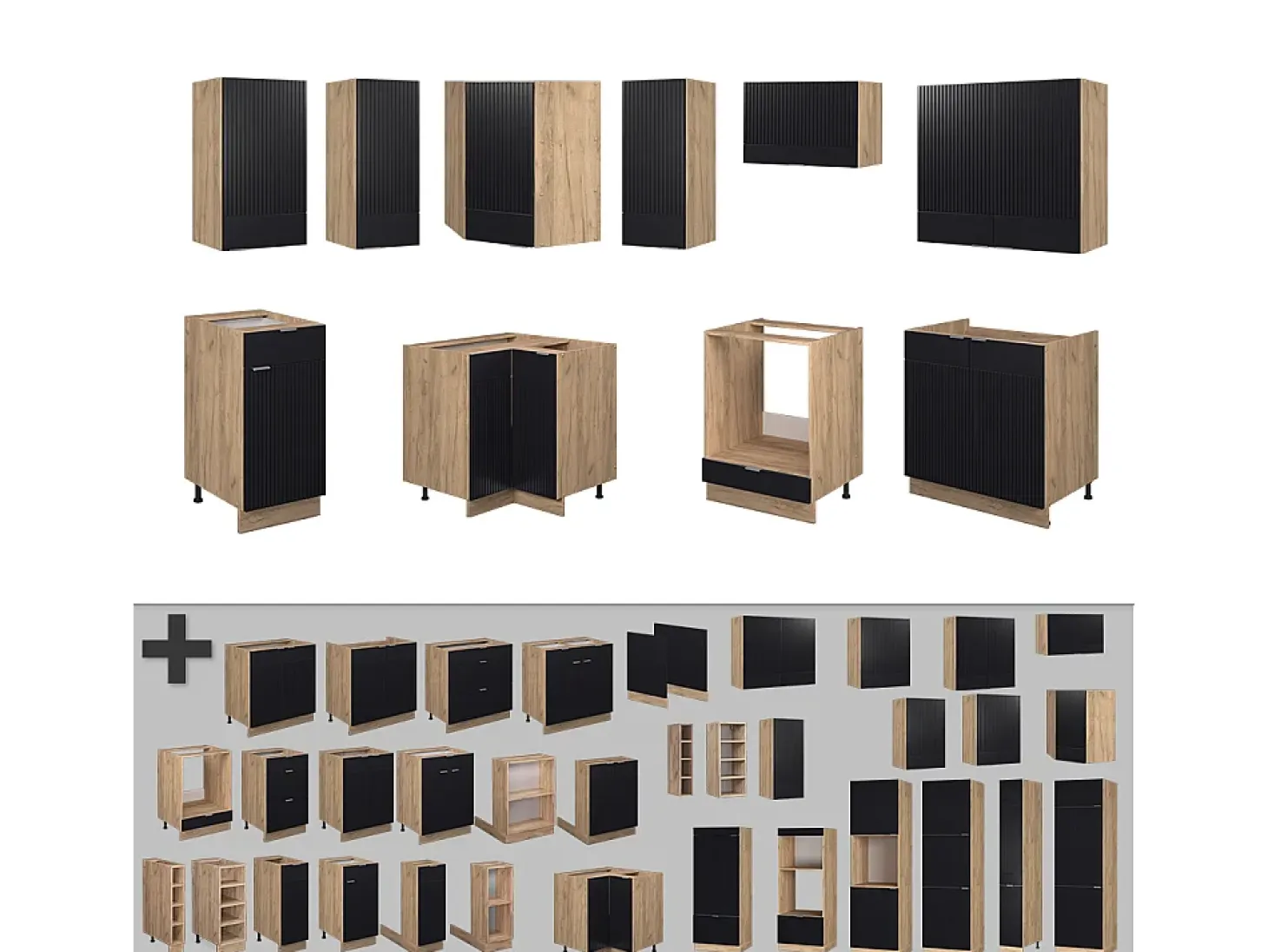 Cocina esquinera rayas negras/roble dorado 190x60x81.6 fame-line