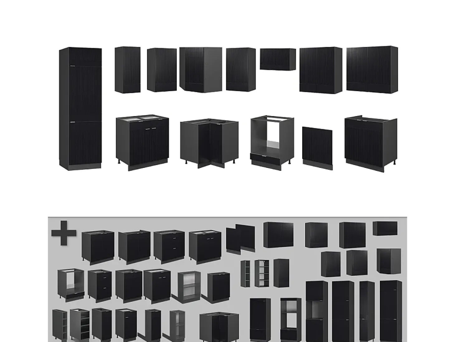 Cocina esquinera rayas negras/antracita 287x60x81.6 fame-line