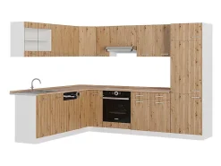 Cocina esquinera roble artesanal/blanco 287x60x81.6 r-line