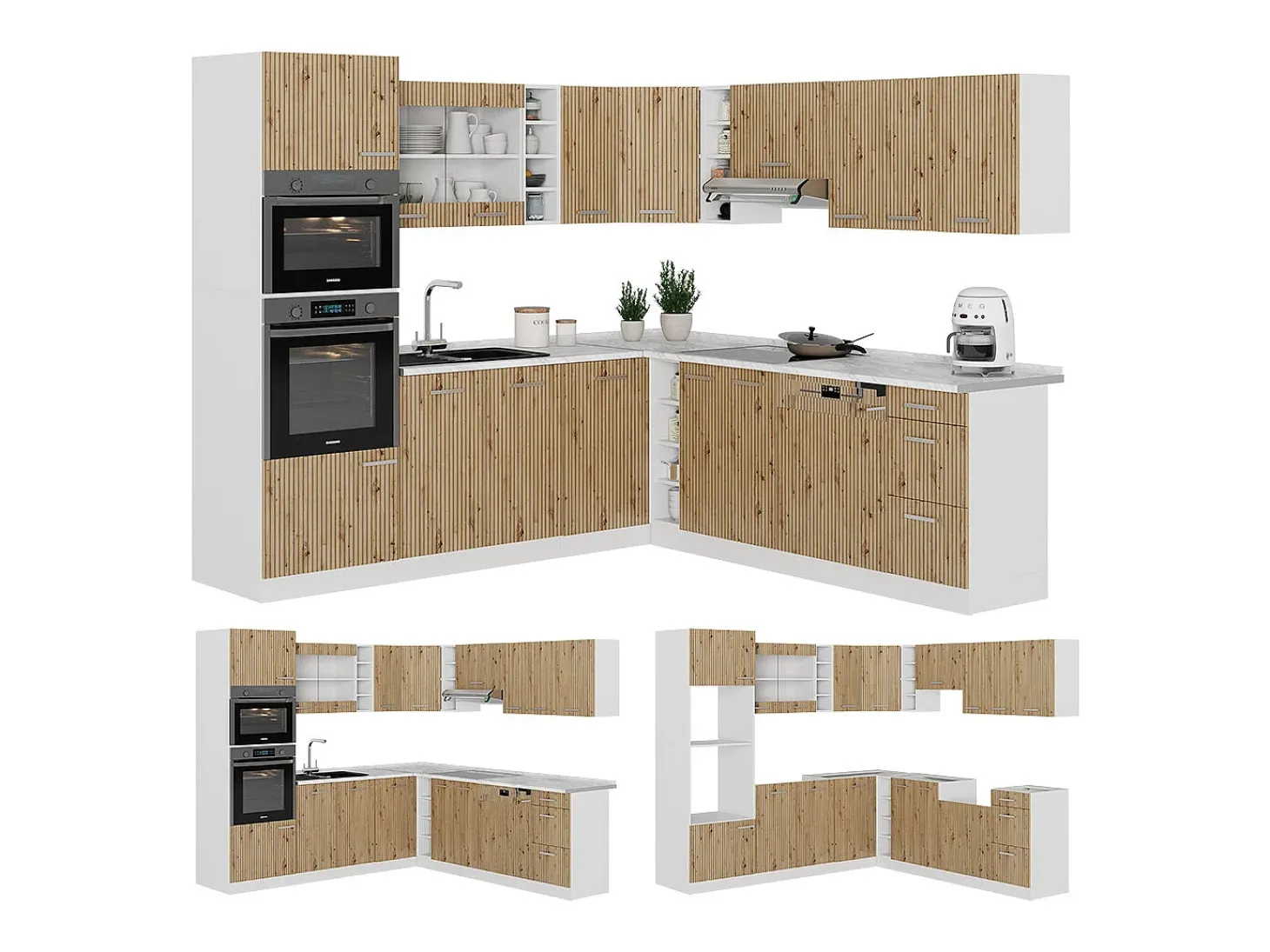 Cocina esquinera roble artesanal/blanco 247x60x81.6 r-line