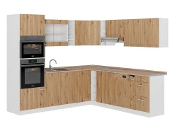 Cocina esquinera roble artesanal/blanco 247x60x81.6 r-line