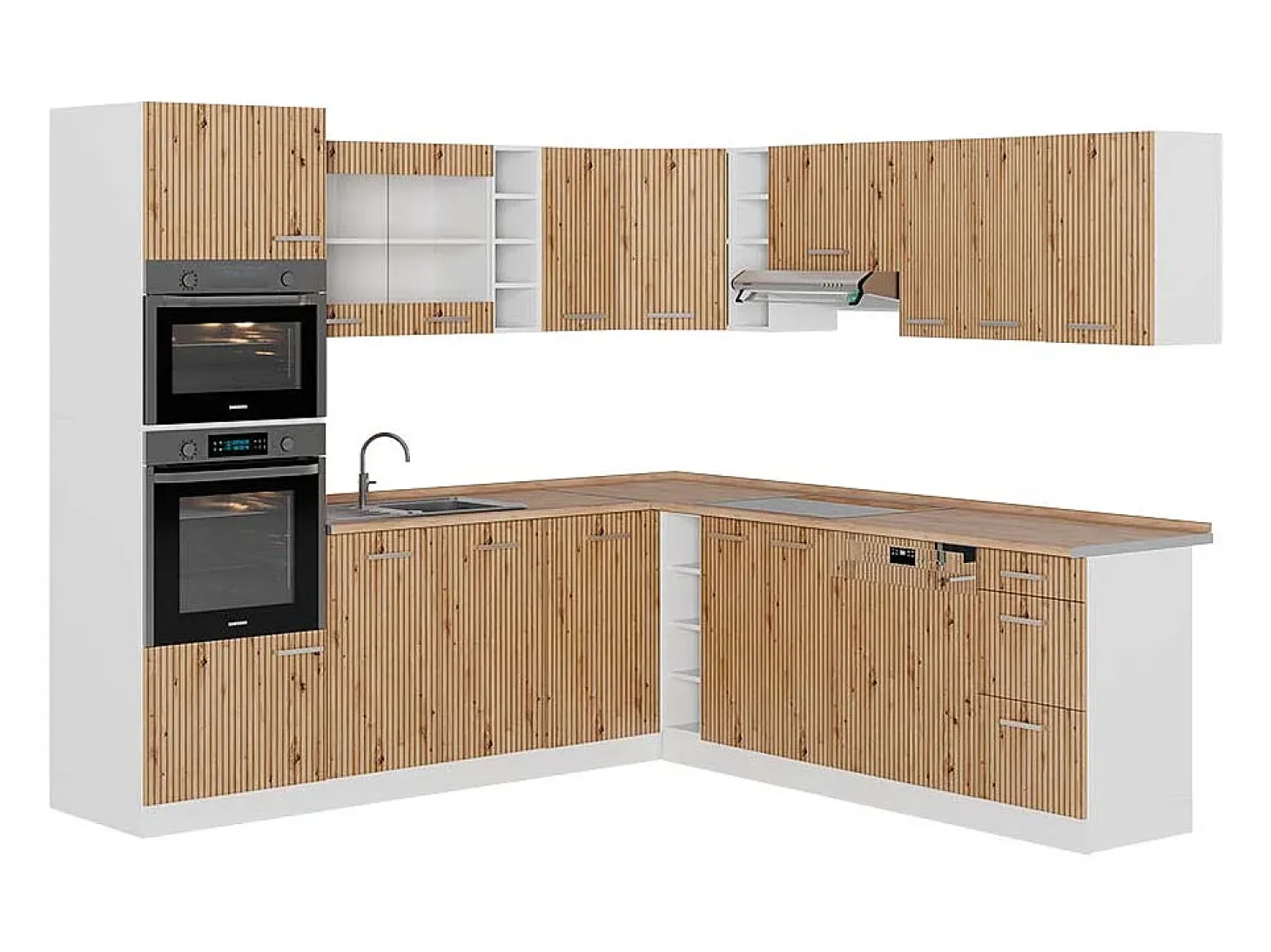 Cocina esquinera roble artesanal/blanco 247x60x81.6 r-line