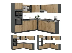 Cocina esquinera roble artesanal/antracita 247x60x81.6 r-line