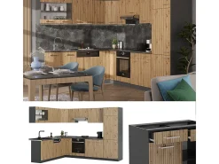 Cocina esquinera roble artesanal/antracita 287x60x81.6 r-line