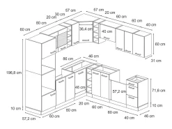 Cocina esquinera roble artesanal/blanco 247x46x81.6 r-line