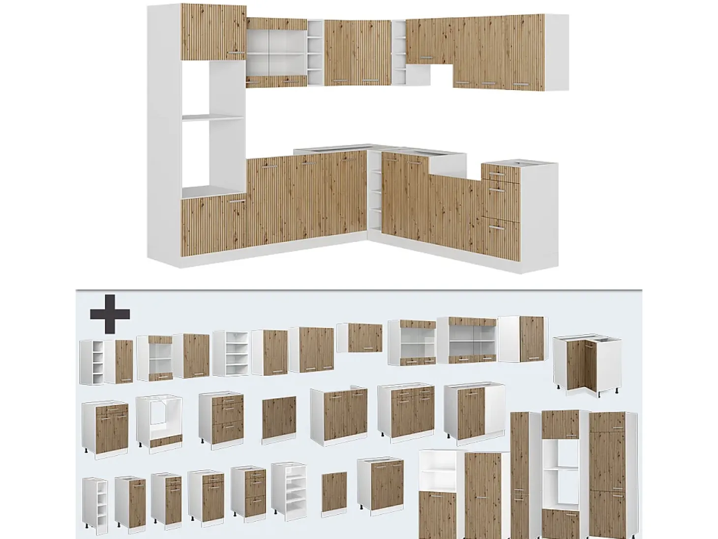 Cocina esquinera roble artesanal/blanco 247x46x81.6 r-line