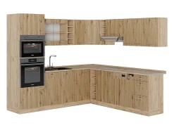 Cocina esquinera roble artesanal/roble dorado 247x60x81.6 r-line