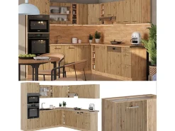 Cocina esquinera roble artesanal/roble dorado 247x60x81.6 r-line