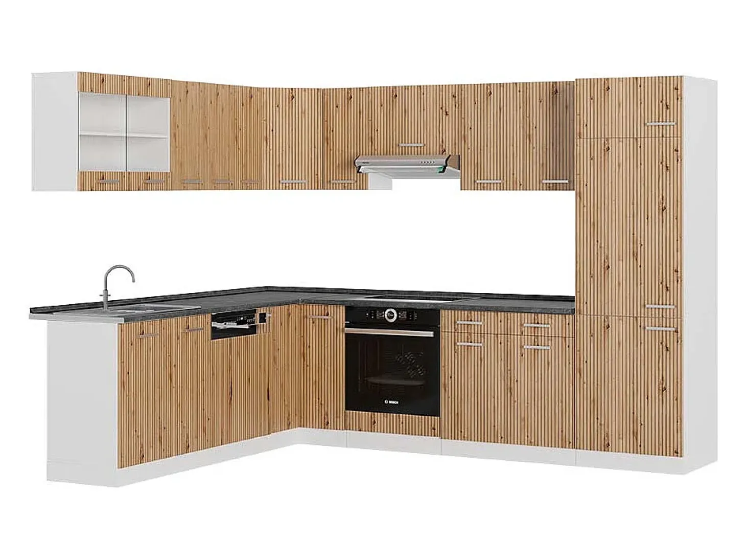 Cocina esquinera roble artesanal/blanco 287x60x81.6 r-line