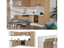 Cocina esquinera roble artesanal/blanco 287x60x81.6 r-line