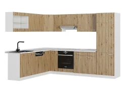 Cocina esquinera roble artesanal/blanco 287x60x81.6 r-line