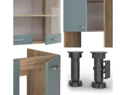 Cocina esquinera roble azul-gris-dorado 247x60x81.6 r-line