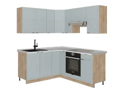 Cocina esquinera roble azul claro/gris dorado 190x46x81.6 fame-line