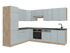 Cocina esquinera roble azul claro/gris dorado 227x60x81.6 fame-line