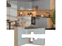 Cocina esquinera roble azul claro/gris dorado 227x60x81.6 fame-line