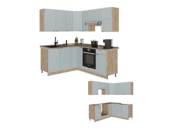 Cocina esquinera roble azul claro/gris dorado 190x60x81.6 fame-line