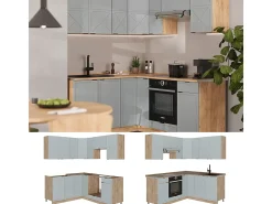 Cocina esquinera roble azul claro/gris dorado 190x60x81.6 fame-line