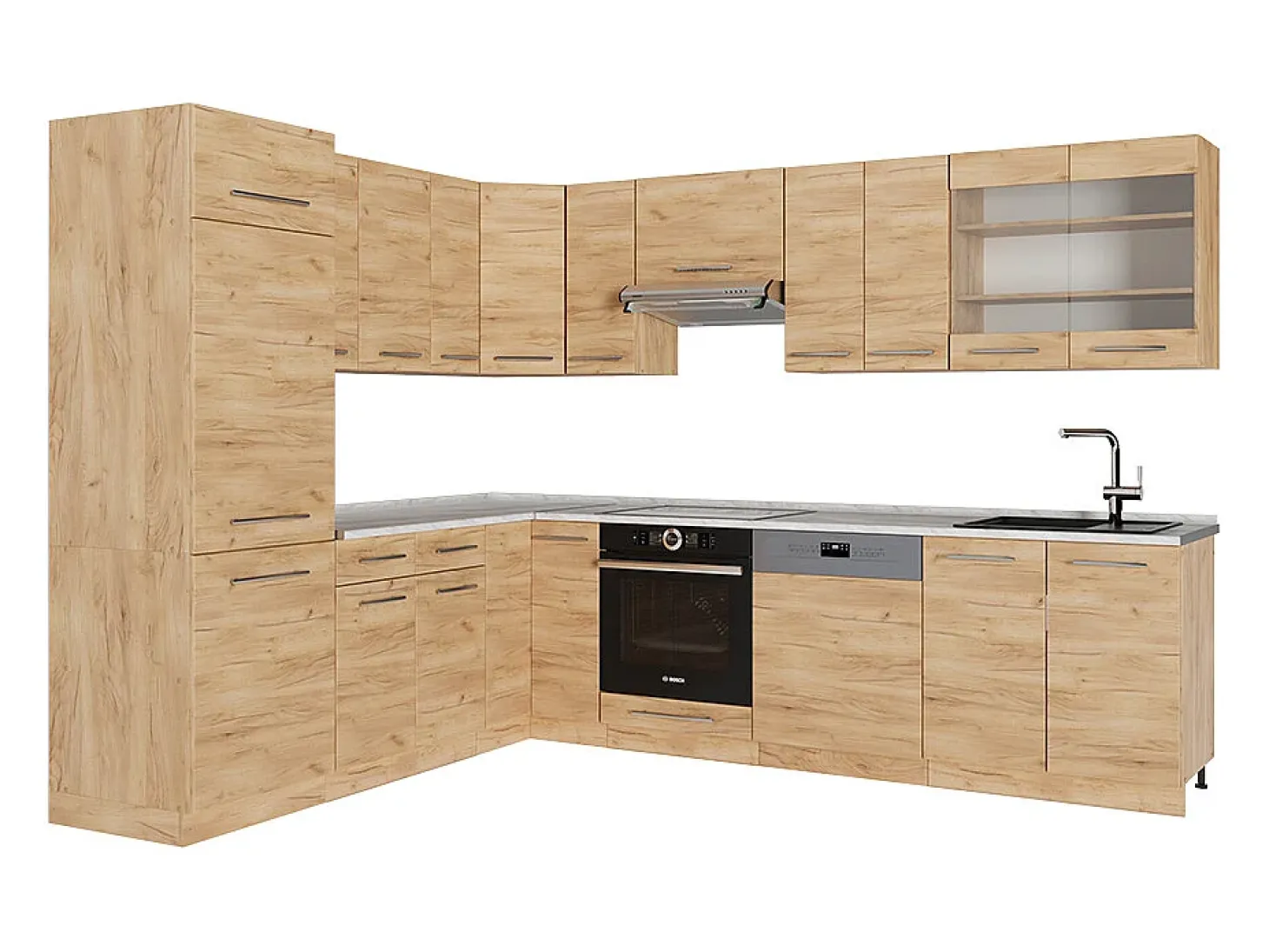 Cocina esquinera roble dorado 227x60x81.6 fame-line