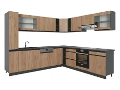 Cocina esquinera roble dorado 257x46x81.6 r-line