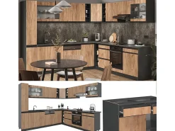 Cocina esquinera roble dorado 257x46x81.6 r-line