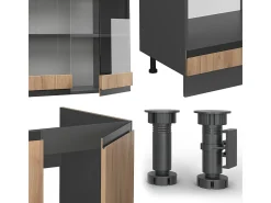 Cocina esquinera roble dorado 257x46x81.6 r-line