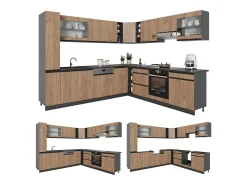 Cocina esquinera roble dorado 257x46x81.6 r-line