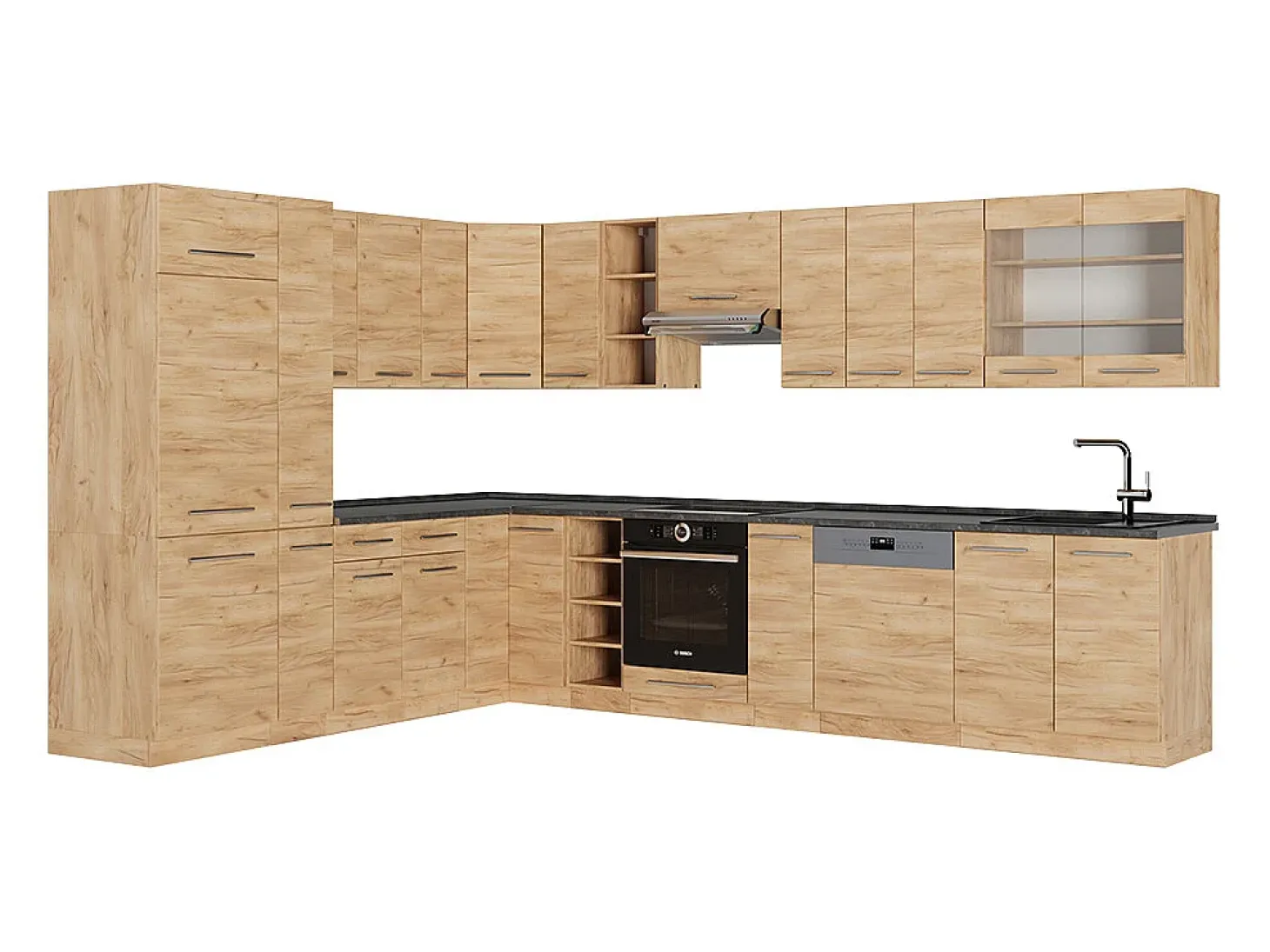 Cocina esquinera roble dorado 347x60x81.6 fame-line
