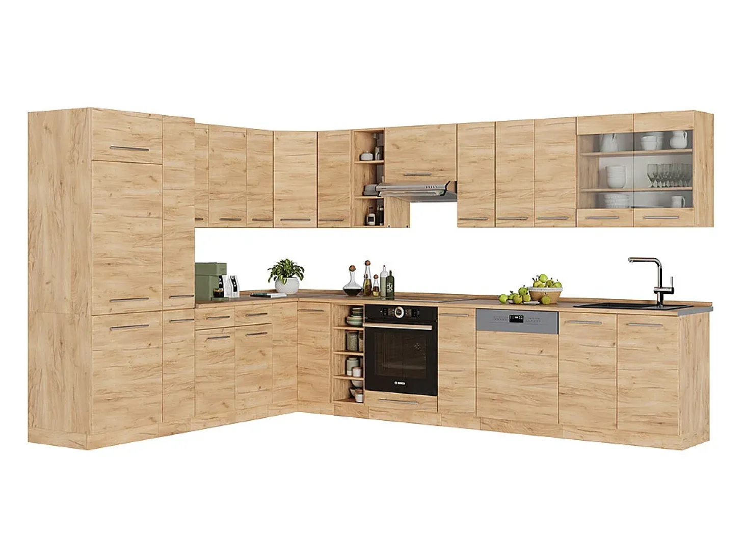 Cocina esquinera roble dorado 347x60x81.6 fame-line